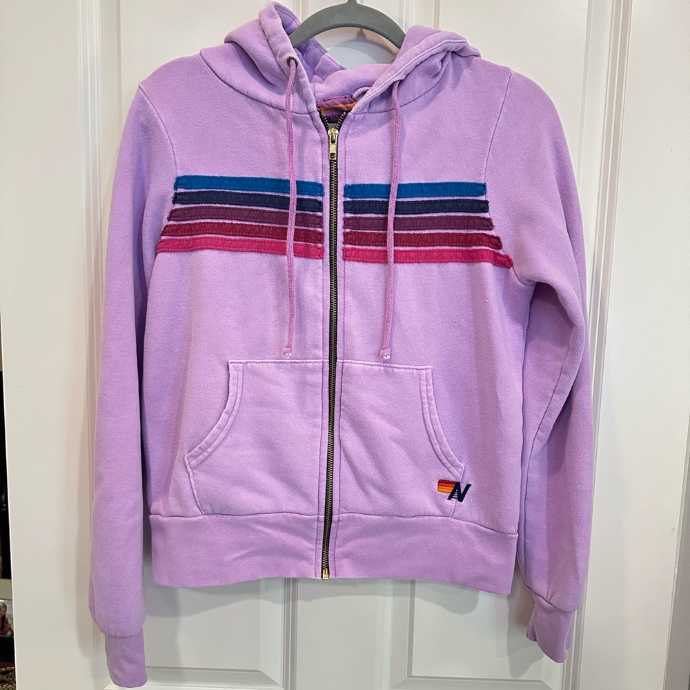 Aviator Nation Lavender Rainbow Stripe Hoodie